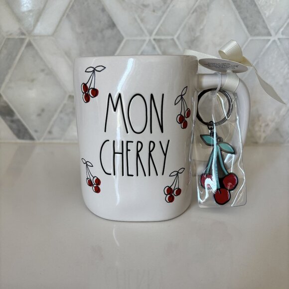 Rae Dunn Other - Rae Dunn Mon Cherry Cherries White Mug with Keychain Brand New